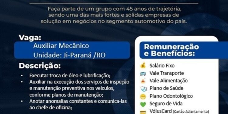 JI-PARANÁ: Auxiliar Mecânico
