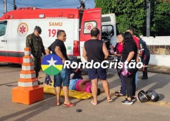 Motociclista fica com suspeita de fratura em acidente no centro de Porto Velho