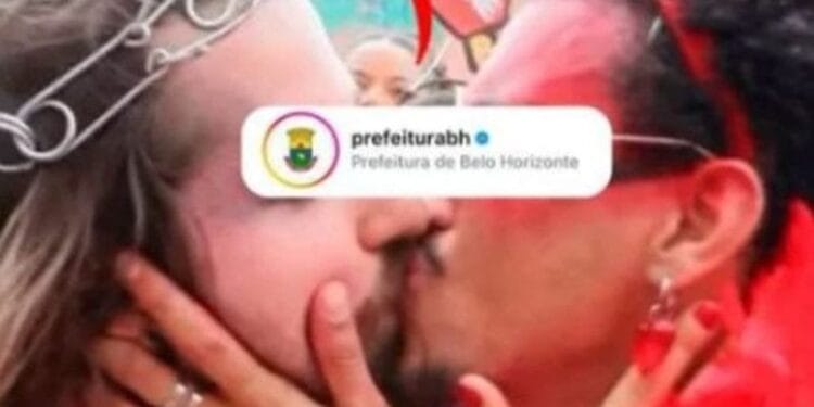 Prefeitura de BH divulga Carnaval com homens fantasiados de Cristo e diabo se beijando