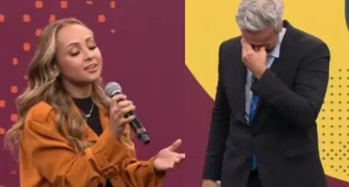 Otaviano Costa chora ao ouvir Bruna Karla louvar durante programa ao vivo