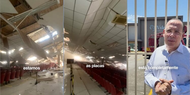 Teto da Igreja Videira desaba durante instalação de energia solar