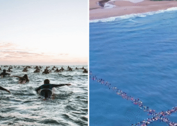Surfistas formam cruz humana no mar da Austrália: “Ele ressuscitou!”