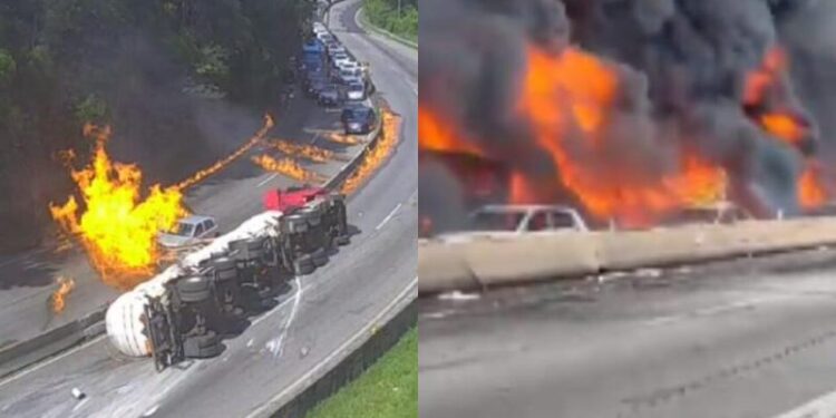 Explosão de carreta destrói 25 carros e deixa vários feridos em rodovia