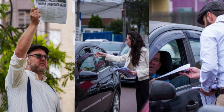 Igreja entrega jornais sobre a Páscoa