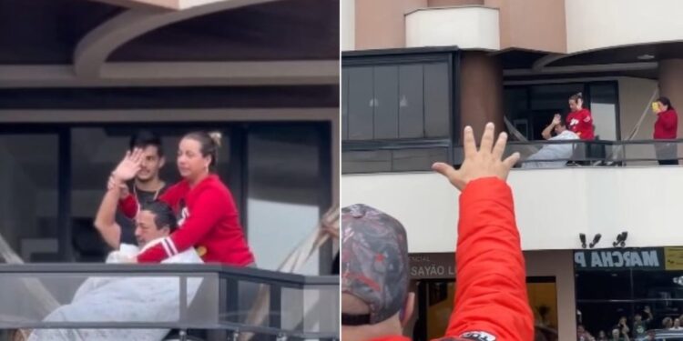 Da sacada de casa, enfermo recebe oração de multidão da Marcha para Jesus em Itapema