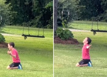 Menino de 9 anos emociona ao adorar a Deus de joelhos no quintal