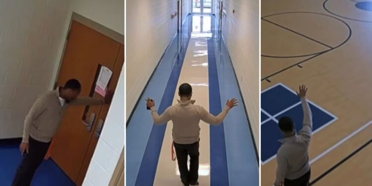 Vice-diretor ora por toda a escola antes do início das aulas nos EUA