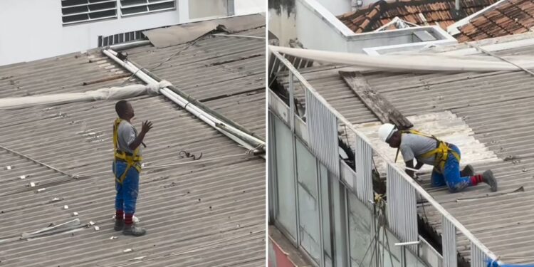 Pedreiro inspira ao fazer oração em laje de prédio no Rio