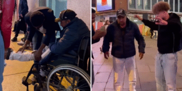 Homem se levanta da cadeira de rodas durante evangelismo de rua em Madri