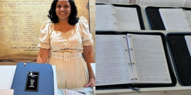 Cristã transcreve Bíblia à mão em mais de 3 mil páginas no RN