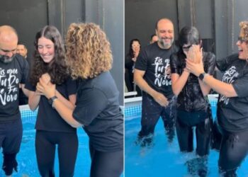 Filha de Rodrigo Faro e Vera Viel é batizada nas águas: ‘Renasceu’