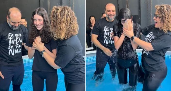 Filha de Rodrigo Faro e Vera Viel é batizada nas águas: ‘Renasceu’