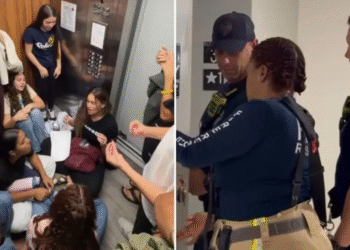 Jovens cristãos louvam a Deus durante resgate em elevador