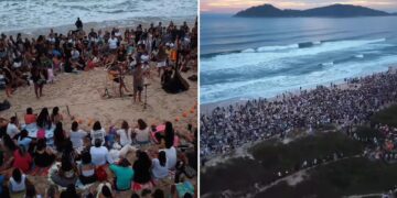 Culto ao amanhecer reúne cerca de 5 mil pessoas em praia de SC: “Vivemos um mover de Deus”