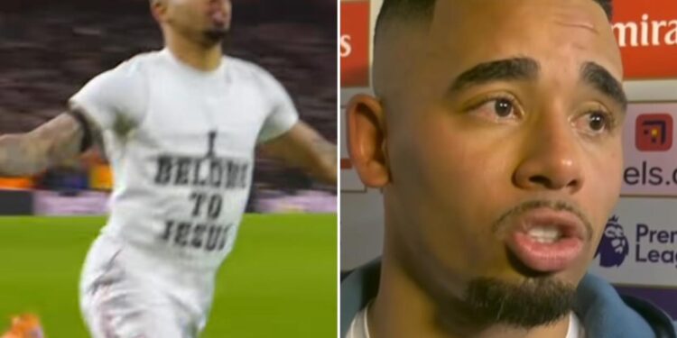 Após vitória do Arsenal, Gabriel Jesus declara fé ao exibir camisa “Eu pertenço a Jesus”