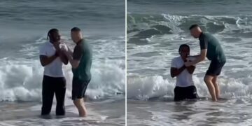 Jogador de futebol é batizado em praia na Inglaterra: ‘Sou grato a Deus’
