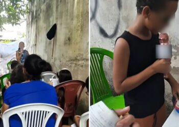 Crianças inspiram ao louvar e pregar em culto improvisado no quintal