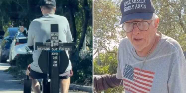 Idoso evangeliza com cruz em scooter e alerta jovens: ‘Se arrependam e voltem para Jesus’
