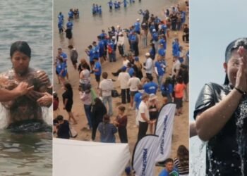 Igrejas se unem e levam centenas de pessoas ao batismo em praia da Califórnia