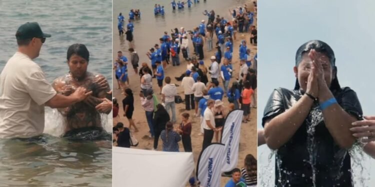 Igrejas se unem e levam centenas de pessoas ao batismo em praia da Califórnia