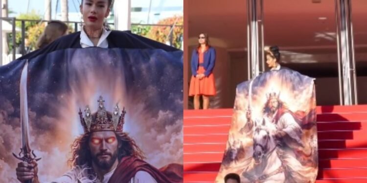 Atriz exibe a volta de Jesus em vestido no festival de Cannes: “Rei da Justiça”