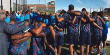 Seleção do Haiti ora após último treino antes de enfrentar o Brasil na Copa
