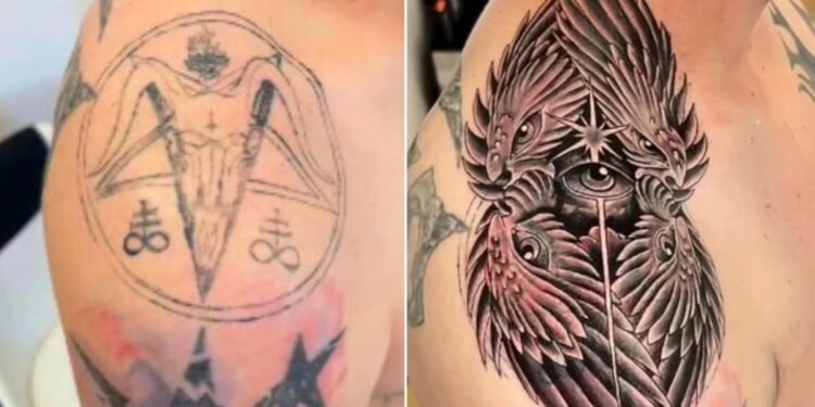 Tatuador cristão transforma tatoo de ex-satanista: “Substituiu a marca do diabo”