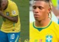 Neymar e Danilo Santos oram em campo após eliminação do Brasil na Copa