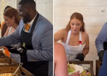 Inspirados por Jesus, noivos servem jantar aos convidados em casamento