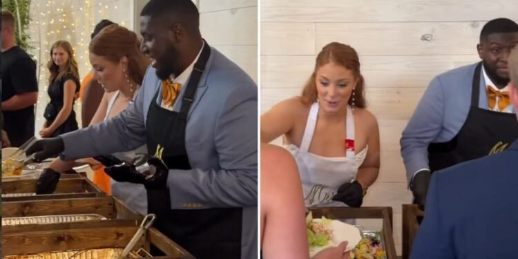 Inspirados por Jesus, noivos servem jantar aos convidados em casamento