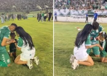 Jogador do Gama ajoelha em campo e ora com a família após vitória: “Deus é bom”
