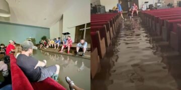 Mesmo com igreja alagada, cristãos cultuam a Deus nos EUA: “Louvamos na tempestade”