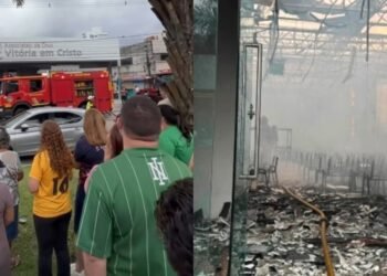 Cristãos louvam em frente à igreja destruída por incêndio em Recife: ‘Estamos de pé’