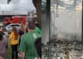 Cristãos louvam em frente ADVEC destruída por incêndio em Recife